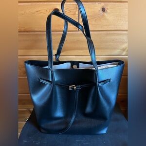 Elegant Belted Pinched Black Tote Handbag